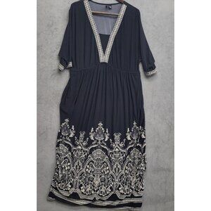 Maxi Dress Women's Size 20 Black/White V Neck Short Sleeve Stretchy‎